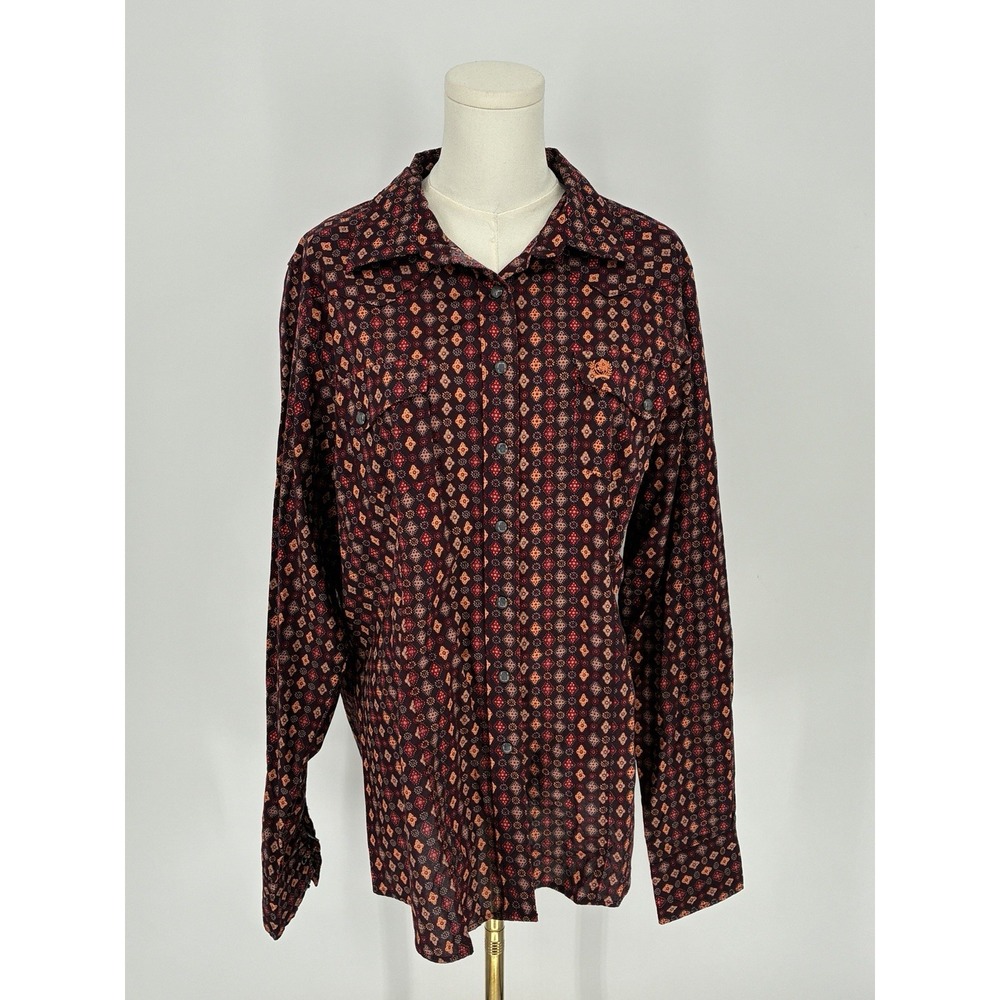 Cinch Western Shirt Women's XXL Red Orange Geometric Pearl Snap Rodeo Cowgirl